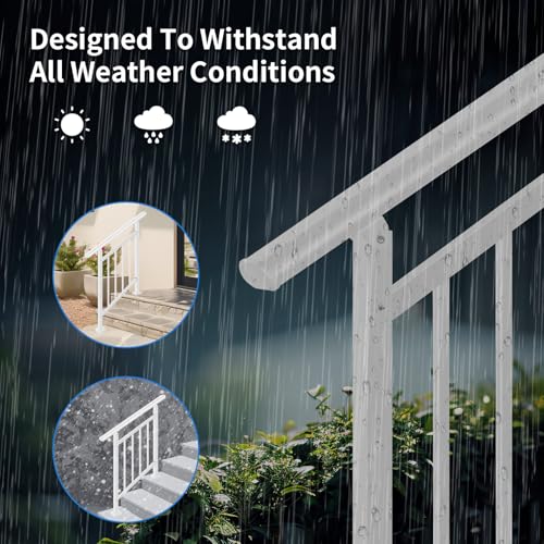 Upgrade 2 in 1 Stair Handrail&Horizontal Railing, 3 Step Stair Railing Kit - color: White, size: 3 Steps
