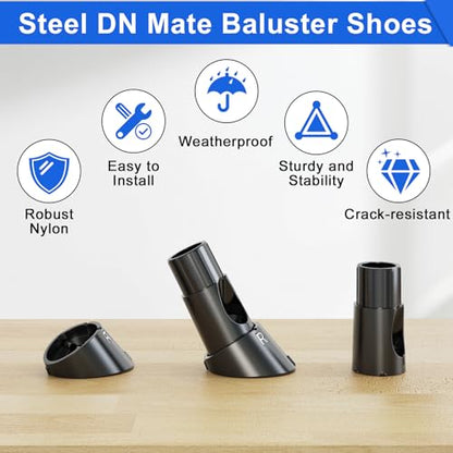 50 Pcs Baluster Slant Shoes for 3/4" OD Hollow Round Deck Balusters, Easy to Install Stair Baluster Connectors, Stair Railing Shoes for 22°–42° Angled Railings, Durable Baluster Repair Kit BS50 - size: Angled Rail
