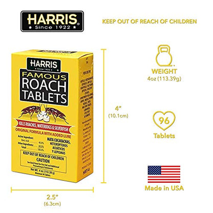 Harris Roach Tablets, Boric Acid Roach Killer with Lure for Insects (4oz, 96 Tablets) - size: 4 oz