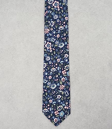 Cotton 2.5-Inch Skinny Floral Tie and Pocket Square Set for Men - color: 13
