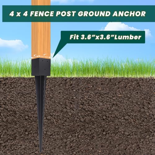 2 Pcs 4"x4" Fence Post Anchor Ground Spike 32"(Actual: 3.6"x3.6") - size: 32 Inch