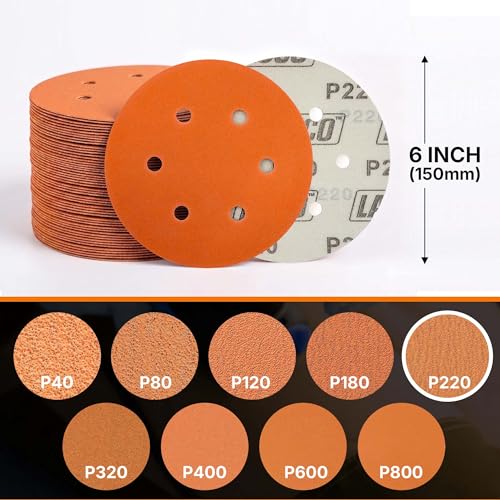 50 PCS 6 Inch 6 Hole Ceramic Sanding Discs P220 Grit, Hook and Loop Orbital Sandpaper, Heavy Duty Sandpaper for Wood, Metal, Automotive, Paint Removal 37508 - size: P220