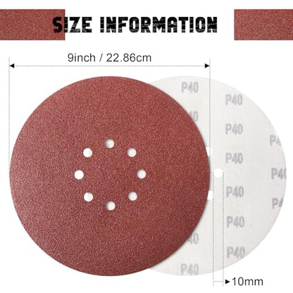 9 Inch 8 Hole Drywall Sanding Disc, 40 Grit 15 PCS Hook and Loop Sandpaper - style: Grit 40