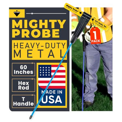 T&T Tools 60-Inch Mighty Probe Metal Soil Probe – 3/8" Hex Rod - 1 Pack - size: 60-Inch Long Overall w/ 3/8" Metal Hex Round Rod