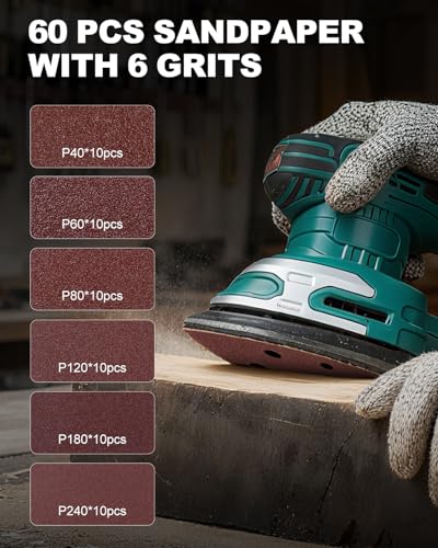 60 PCS 11 Hole Mouse Sander Sandpaper Hook and Loop Palm Sander Sandpaper Assorted 40/60/80/120/180/240 Grits Sanding Pads for Mouse Sander - style: 60 PCS 11 Hole 40/60/80/120/180/240 Grit