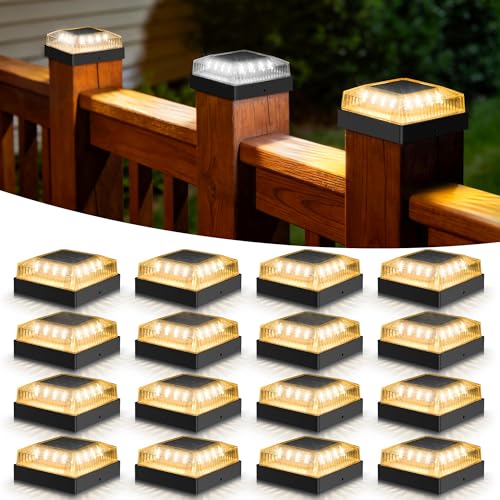 Solar Post Cap Lights for 4x4 Wood/Vinyl Fence Posts, 16-Pack - color: Black, size: 16 Pack