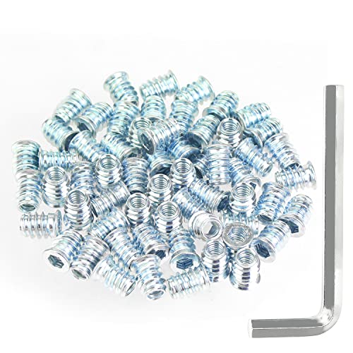 61pcs 1/4"-20 x 15mm Blue Zinc Plated Carbon Steel Wood Insert Nuts - color: Blue, size: 1/4"-20 x 0.59"