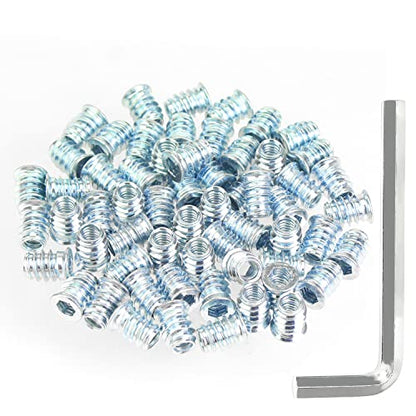 61pcs 1/4"-20 x 15mm Blue Zinc Plated Carbon Steel Wood Insert Nuts - color: Blue, size: 1/4"-20 x 0.59"
