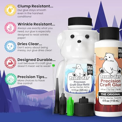 Bearly Art Precision Craft Glue Bundle - 4 fl oz Original & 11 fl oz Refill