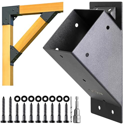 2pack 4x4 (Actual 3.5''x3.5'') Degree Angle Support Brackets, for Pergola, Gazebo, Deck Wood Frame Structures Provide Support 45° Degree Angle Bracket - size: 3.5''x3.5''