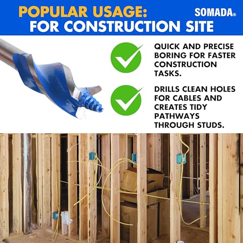 SOMADA Auger Drill Bit Set for Wood, 5-Piece, Hex Shank Quick Change - size: 5 PCS SET