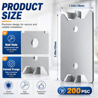 200 PCS Nail Plates for Wood Studs, 2.5 x 1.5 In Nail Guards for Wood Studs