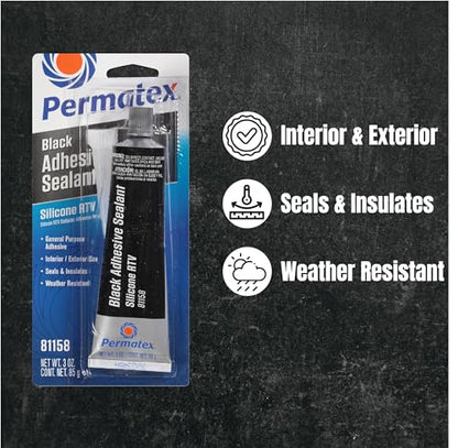 Permatex 81158 Black Silicone Adhesive Sealant, 3 oz. Tube, Pack of 2 - size: Pack of 2