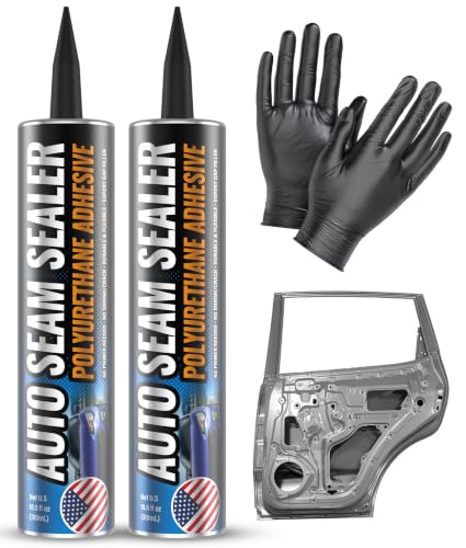 [White] 2 Pack Professional Automotive Seam Sealer, Paintable Quick-Set Polyurethane Auto Body Filler Seam Sealer for Metal Surfaces of Cars, Trucks, Etc, with Tip & Gloves - RV Roof White Sealant - color: White