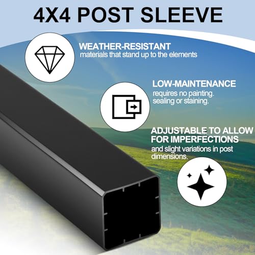 CroBlissful 2 Pcs 4 x 4 x 39" Black Vinyl Post Wrap Sleeve, Weatherproof