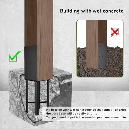 4x4 Fence Decking Post Anchors & Bases for Wet Concrete, 4 Pack