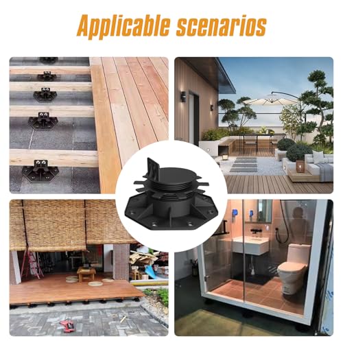 Deckit 12-Pack Adjustable Deck Support Pedestals, 1.18"–2.36" (30–60 mm), for 2×4 & 2×6 Joist Framing, Ground Support & Leveling for Patio, Shed Base & Floating Deck, Includes Joist Tape - size: 12 PACK+1Joist tape