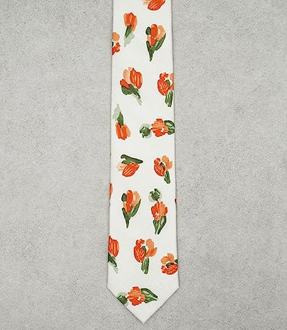 Cotton 2.5-Inch Skinny Floral Tie and Pocket Square Set for Men - color: 12