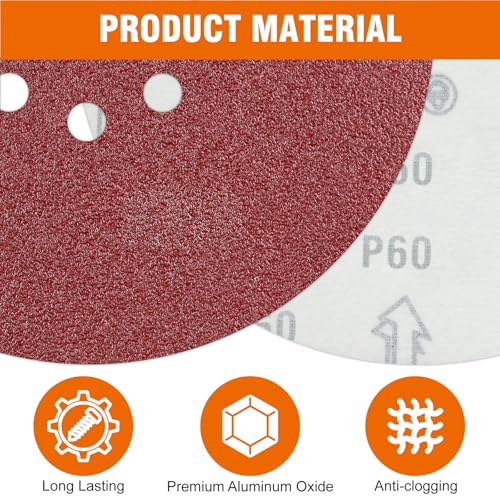 60 PCS 9 Inch Drywall Sanding Discs 40-240 Grit Assorted 8 Hole - style: 8 Hole