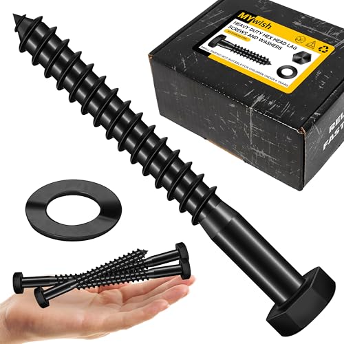 Mywish (25Sets) 1/2" x 4" Lag Bolts, 304 Stainless Steel 1/2 inch Lag Screws Bolts for Wood, Heavy Duty Hex Head with Flat Washers Bolt Kit, Black Oxided - size: 1/2 x 4"