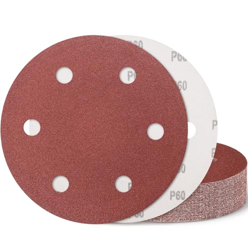9 Inch 6 Hole Drywall Sanding Disc, 60 Grit 15 PCS Hook and Loop Sandpaper
