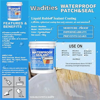 Liquid Waterproof Sealant Clear - 5 Gallon, Water-Based Waterproof Coating - style: 5 Gallon Clear