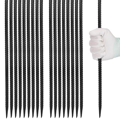 Homwin 16 inches Rebar Stakes 18-Pack Heavy Duty Ground Stakes Rebar Spikes Garden Stakes Metal Steel Stake for Concrete and Timber Straight Black - color: I Shape-Black, size: I-16"x3/8"-18pcs