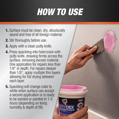DAP DryDex Dry Time Indicator Spackling, Pink/White, 32 Oz (7079812330) (Pack of 2) - size: 1 Quart (Pack of 2)