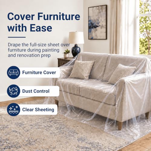 VICMORE Heavy-Duty Clear Plastic Drop Cloth, 9 x 12 Ft, 3 Mil, 1 Pack - size: 9 x 12 Ft, 3 Mil, 1 Pack