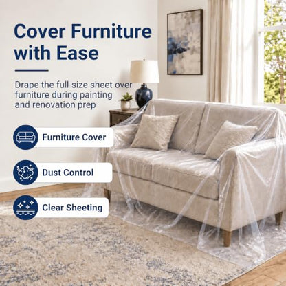 VICMORE Heavy-Duty Clear Plastic Drop Cloth, 9 x 12 Ft, 3 Mil, 1 Pack - size: 9 x 12 Ft, 3 Mil, 1 Pack