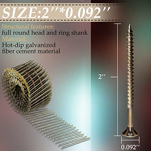 Hotop 3600 Count 15-degree Coil Siding Nails, Wire Collated, 2 Inch - size: 2 Inch