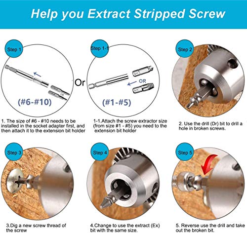 22pcs Damaged Screw Extractor Broken Screws and Bolt Stripped Remover Kit with Magnetic Extension Bit Holder & Socket Adapter
