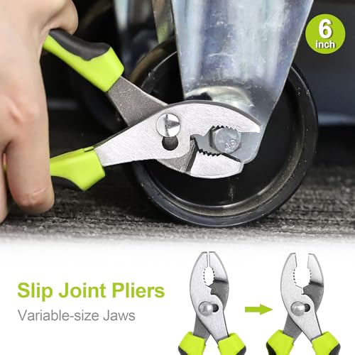 FASTPRO 5-Piece Pliers and Wrench Set with Storage Bag,Green - color: Green
