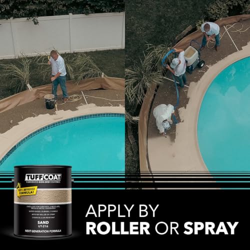 Tuff Coat Medium Texture Rubberized Non-Skid Deck Coating – Textured Non-Slip Safety Surface for Pool Decks, Docks, Boat Ramps, Patios, Walkways & High-Traffic Areas (UT-216 Sand 5-gallon) - color: Sand, size: 640 Fl Oz (Pack of 1)