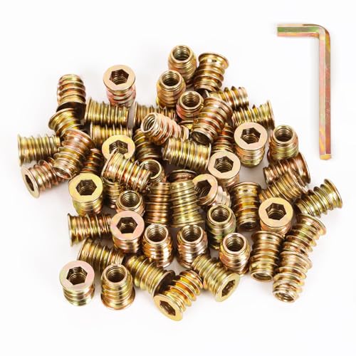 5/16-18 x 20mm Threaded Insert for Wood Furniture Screw in Nut Threaded Wood Inserts Bolt Fastener Connector, Zinc Plated Carbon Steel, 50 PCS (with Hex Spanner) - size: 5/16"-18 x 20mm