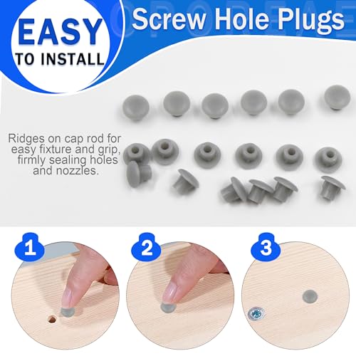 300Pcs 3/16" Plastic Hole Plugs, Screw Cap Round Button Plug - color: Gray, size: 300pcs*0.19"(5mm)