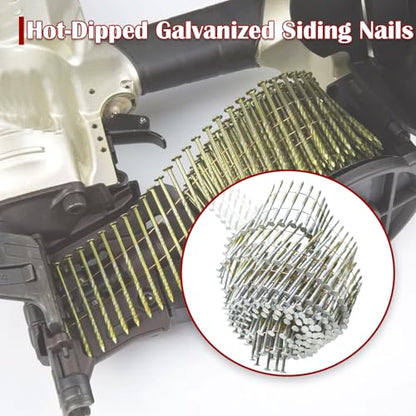 findmall 3600 Count Siding Nails 2-1/4 Inch by .092 Inch 15 Degree Ring Shank Hot-Dipped Galvanized Collated Wire Coil - size: 2-1/4inch