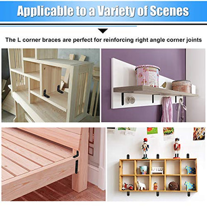 Glarks 15 Set 50mm Black L Bracket Right Angle Corner Brace Joint Fastener for Wood Chair Bookshelf Board Window Furniture Cabinet (50x50x2mm) - size: 50x50x2mm
