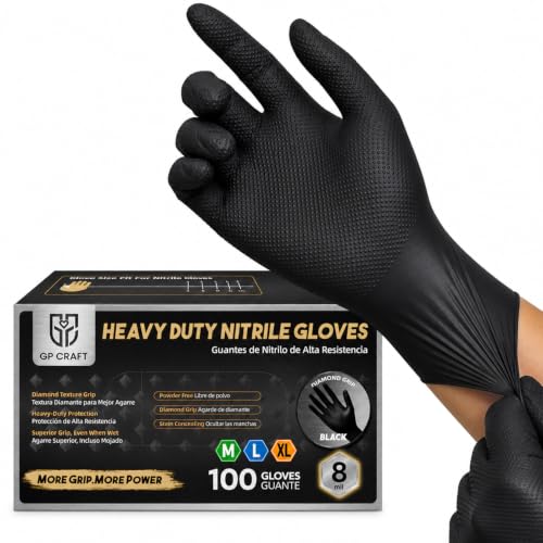 8 Mil Black Nitrile Gloves, Heavy Duty Disposable Gloves - size: Medium