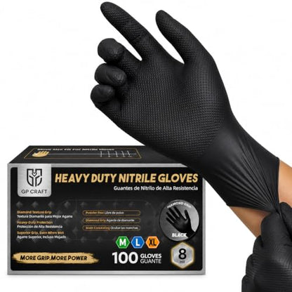 8 Mil Black Nitrile Gloves, Heavy Duty Disposable Gloves - size: Medium