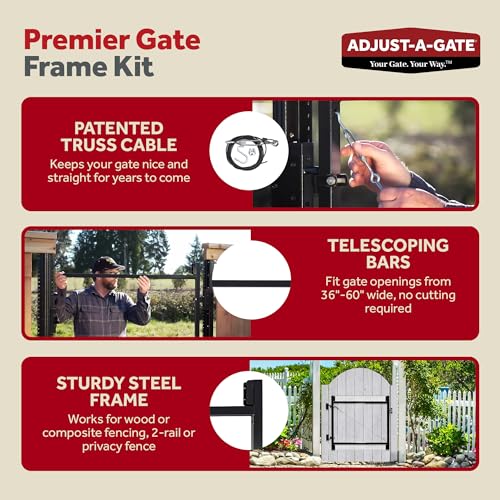 Adjust-A-Gate Steel Gate Kit, Black, 36-60 in Opening, 34 in Tall, 3-Pack