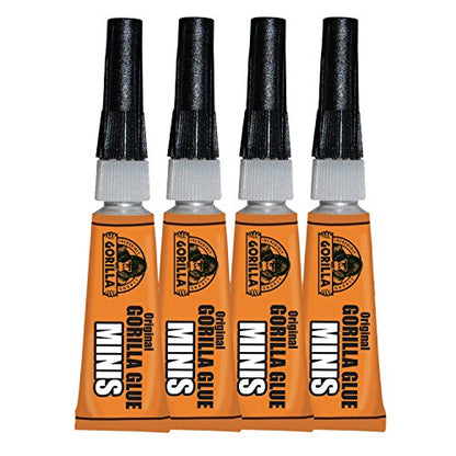 Gorilla Minis, Original Waterproof Polyurethane Glue, Four 3 gram Tubes, Brown, (Pack of 6)