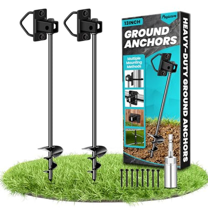 Ground Anchors Screw in, Multi-Purpose Trampoline Stakes Heavy Duty - color: Black-13"-2pcs