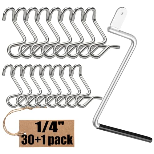 30 Pack 6mm Fence Wire Tighteners with 1 Tightener Tool Combo, 1/4" Barb Wire Tightener Clips Fence Tools Wire Tensioner for Fast Tightening Metal Fence Post Farm Garden Fenc（Tighteners Handle）