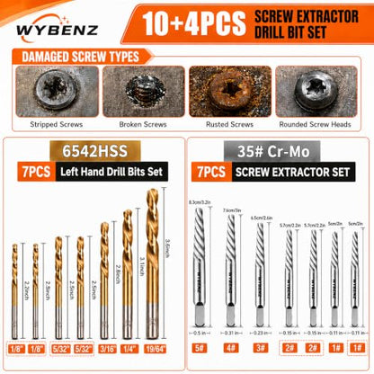 14Pcs Screw Extractor Set and Left Hand Drill Bits Set Easy Out Extractor - size: 14PCS