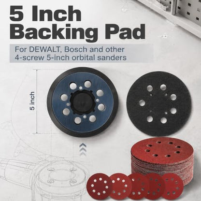 Sanding Disc Backing Pads Set,5 Inch Sanding Pad with 50 PCS Sanding Discs