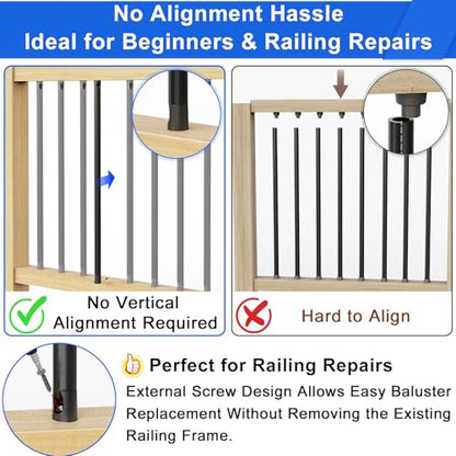 50 Pcs Baluster Connectors for 3/4" OD Round Balusters, Easy to Install Staircase Baluster Shoes with Screws, Durable Railing Connectors for Hollow Deck Balusters, Ideal for Railings Repair BC50 - size: Level Rail