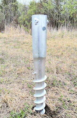 Ashman Ground Screw Round Posts (4 Pack), Outdoor No Dig Ground Screw Anchor with helical Spiral, 21" Inch Long - Fits Round Post & Flag Pole Base Ground Mount Screw in Post Stake, Mailbox Posts.