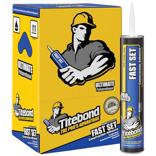 Titebond Fast Set Construction Adhesive 28 Oz. (12 Pack) – Bonds Wood, Metal, Concrete, Stone, Brick, Masonry, Drywall, Plastic & Foam Fast Strength, Waterproof – 4222