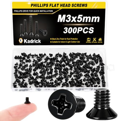 KADRICK M3 x 5mm Countersunk Screws, 300PCS, M3 Flat Head Screws - size: M3x5mm 300PCS